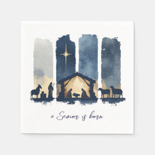 Watercolor Nativity Scene a Savior is Born Holiday Napkin