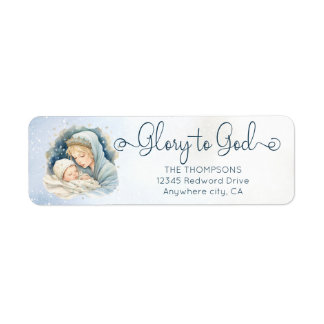 Watercolor Nativity Scene Glory to God Christmas Return Address Label