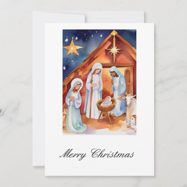 Watercolor Nativity Scene Glory to God  Holiday Card (Front)