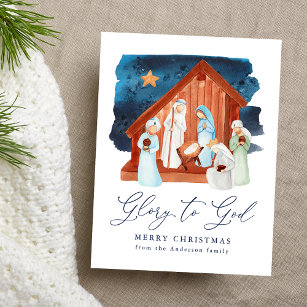 Watercolor Nativity Scene Glory to God Non-Photo Holiday Postcard