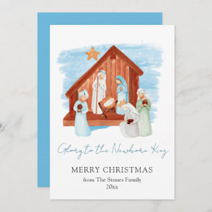 Watercolor Nativity Scene Glory to Newborn King Holiday Card