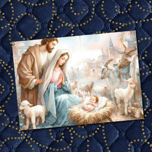 Watercolor Nativity Scene Holiday Card