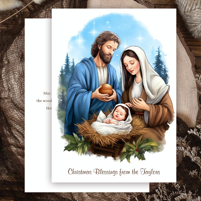 Watercolor Nativity Scene Religious Christmas Holiday Card (Creator Uploaded)