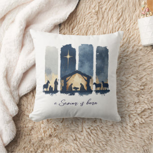 Watercolor Nativity Scene Religious Holiday  Cushion