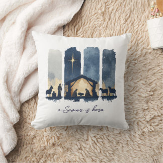 Watercolor Nativity Scene Religious Holiday Cushion