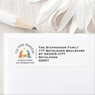 Watercolor Nativity TIS THE SEASON Christmas Return Address Label