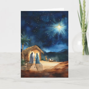 Watercolor Nativity with Guiding Christmas Star Card