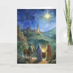 Watercolor Nativity with Kings and Christmas Star Card