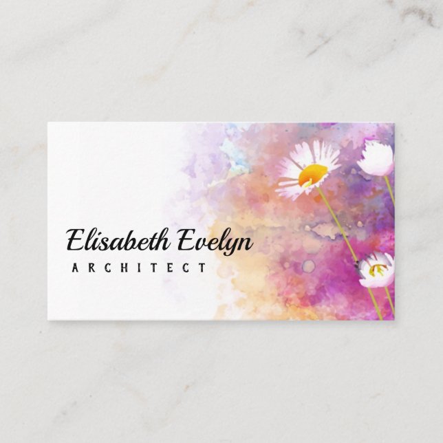 Watercolor natural background with daisies business card (Front)