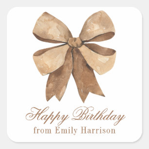 Watercolor Natural Burlap Bow Square Sticker