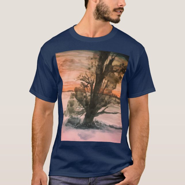 Watercolor Natural Sunset Landscape T-Shirt (Front)