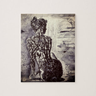 Watercolor - Nature Lady - Black & White Jigsaw Puzzle