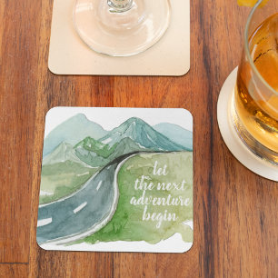 Watercolor Nature Let's The Next Adventure Begin G Square Paper Coaster