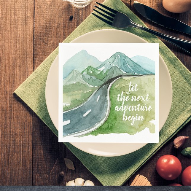Watercolor Nature Let's The Next Adventure Begin Napkin (Creator Uploaded)