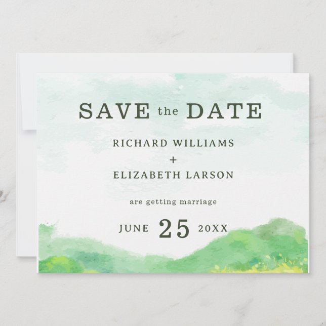 Watercolor Nature Mountain Wedding Save The Date (Front)