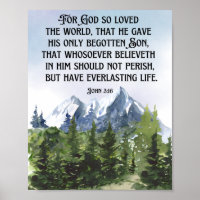 Watercolor Nature Mountains John 3 16 Scripture