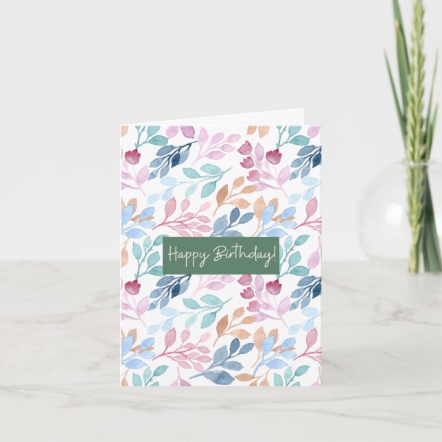 Watercolor Nature Pattern Birthday Card (Front)