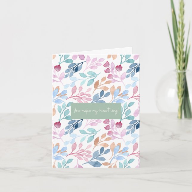 Watercolor Nature Pattern Happy Affirmation Card (Front)