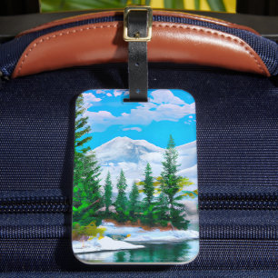 Watercolor Nature Winter Snowfall Painting Luggage Tag