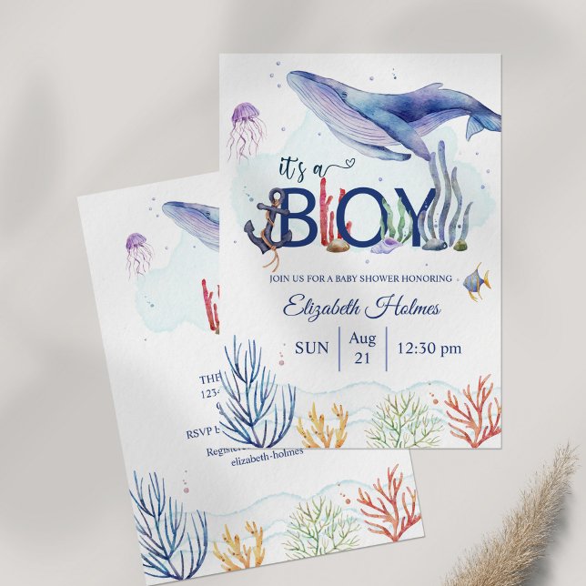 Watercolor Nautical Adventure Baby Shower Invitation (Watercolor Nautical Adventure Baby Shower Invitation on table)