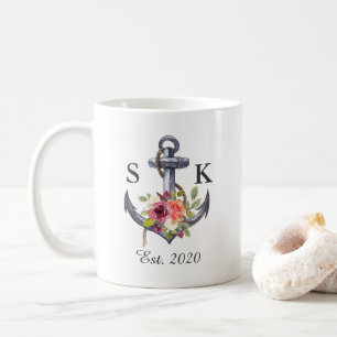 Watercolor Nautical Anchor Floral Wedding Knot Coffee Mug