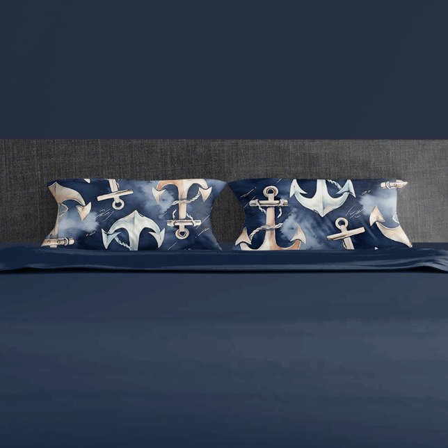 Watercolor Nautical Anchor Ocean Navy Pillowcase (Creator Uploaded)