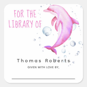 Watercolor nautical - baby shower bookplate square sticker