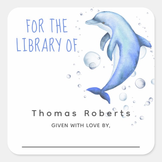 Watercolor nautical - baby shower bookplate square sticker (Front)