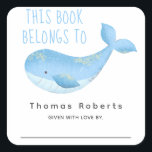 Watercolor nautical - baby shower bookplate square sticker<br><div class="desc">A little one on the way with this under the sea themed baby shower invitation,  featuring baby whale in soft blue watercolors.</div>