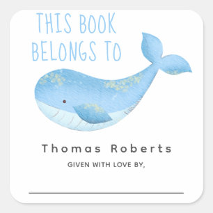 Watercolor nautical - baby shower bookplate square sticker