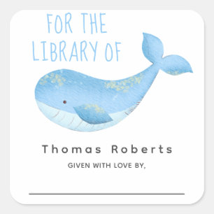 Watercolor nautical - baby shower bookplate square sticker