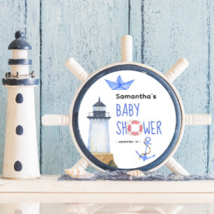 Watercolor nautical - baby shower classic round sticker
