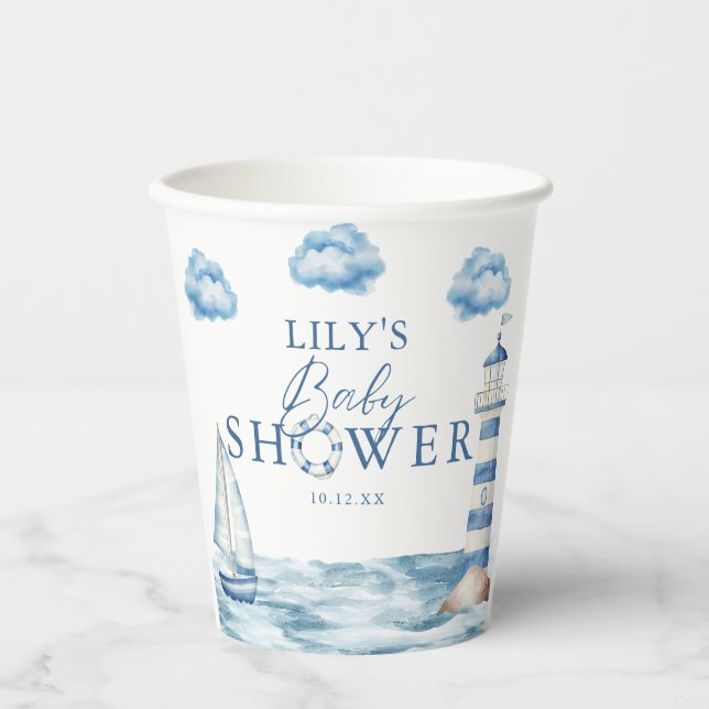 Watercolor Nautical Baby Shower Paper Cups (Front)