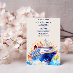 Watercolor Nautical Beach Cruise Palm Wedding Invitation