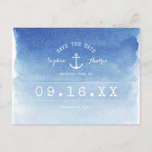 Watercolor nautical beach wedding save the date announcement postcard