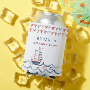 Watercolor Nautical Birthday Party Can Cooler