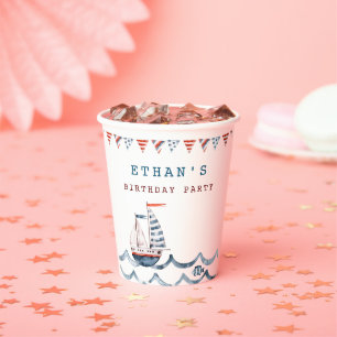 Watercolor nautical birthday party paper cups