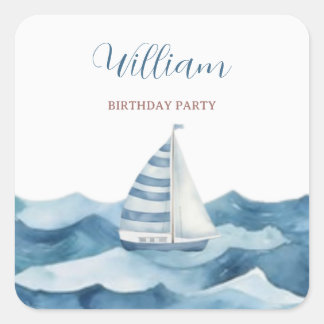 Watercolor Nautical Birthday Party Square Sticker