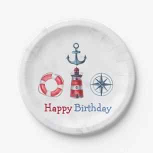 Watercolor Nautical Boy Birthday Party  Paper Plate