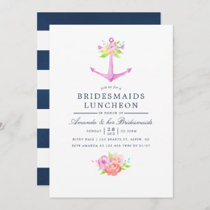 Watercolor Nautical Floral Bridesmaids Luncheon Invitation