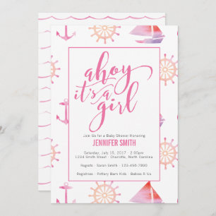 Watercolor Nautical Girl Baby Shower Invitation