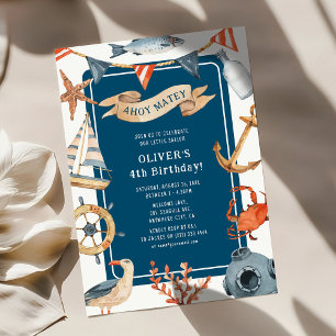 Watercolor Nautical Kids Birthday Party Invitation