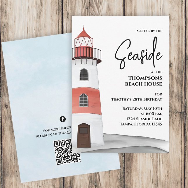 Watercolor Nautical Light House QR Code Party Invitation (Creator Uploaded)