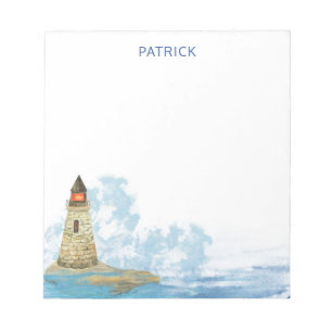 Watercolor Nautical Lighthouse Personalised Name Notepad