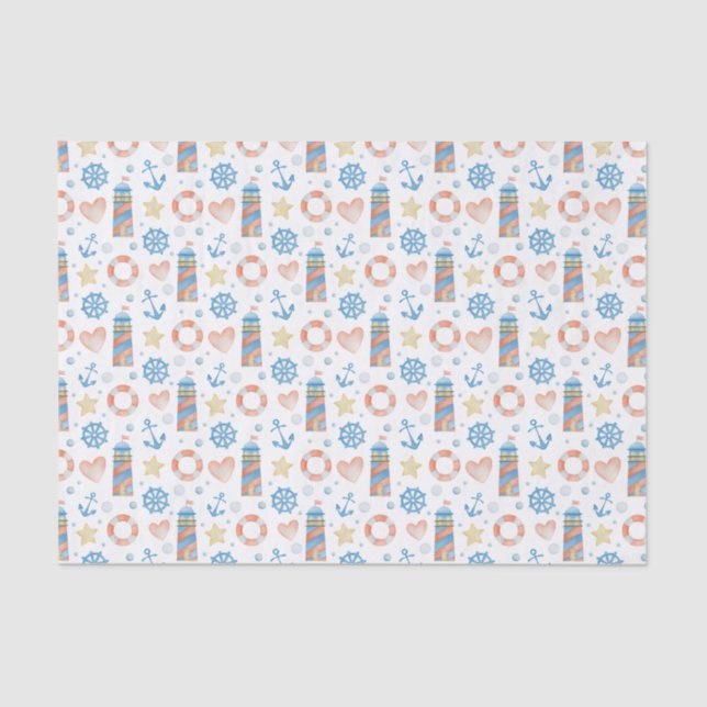 Watercolor Nautical Lighthouse Tissue Paper (Front)