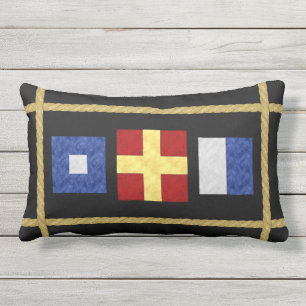 Watercolor Nautical Maritime Signal Flag Monogram Lumbar Cushion
