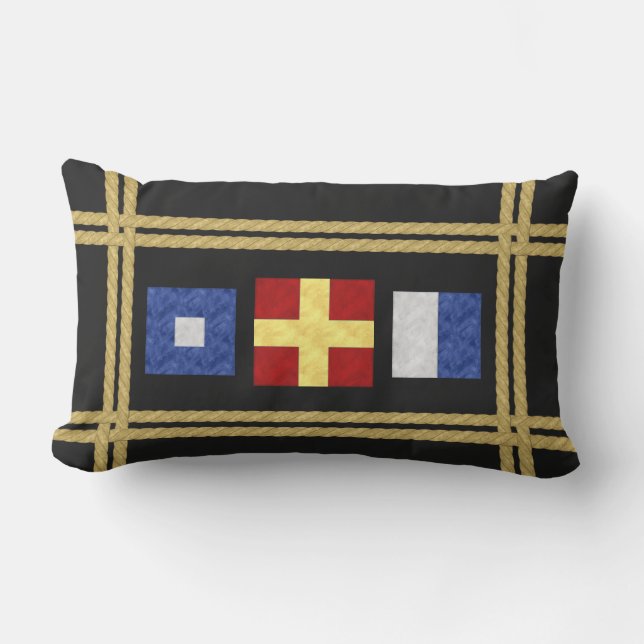 Watercolor Nautical Maritime Signal Flag Monogram Lumbar Cushion (Front)