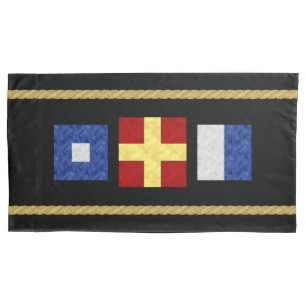Watercolor Nautical Maritime Signal Flag Monogram Pillowcase