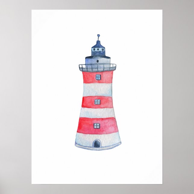 Watercolor Nautical Ocean Lighthouse Nursery Decor (Front)