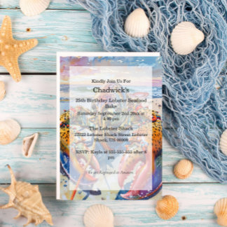 Watercolor Nautical Ocean Lobster Birthday  Acrylic Invitations